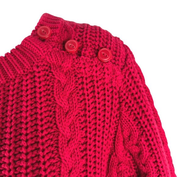 L.L. Bean Fisherman Sweater Womens Large Red Cable Knit‎ Cotton Chunky FS-1317 - Picture 4 of 8